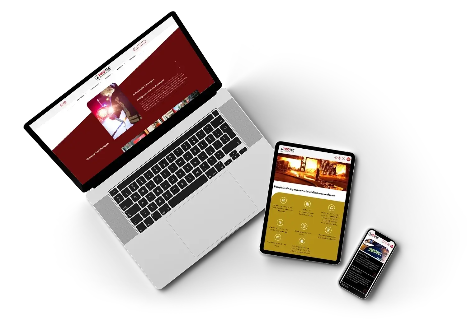 Protec Brandschutz Website Mockup auf Laptop, Tablet und Smartphone